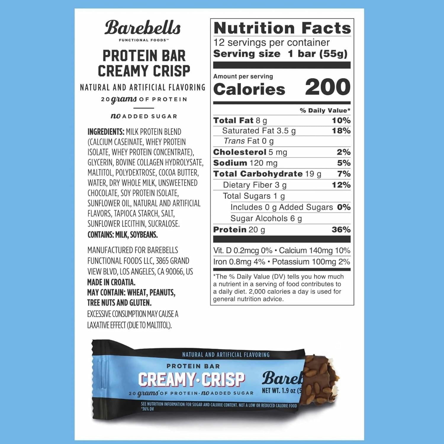 image:imageBarebells Protein Bars Peoples Choice Variety Pack 24 Bars 2 Packs of 12 20g High Protein Treats Chocolate Nutrition Bars with No Added Sugar OnTheGo Breakfast or PostWorkout SnackCreamy Crisp