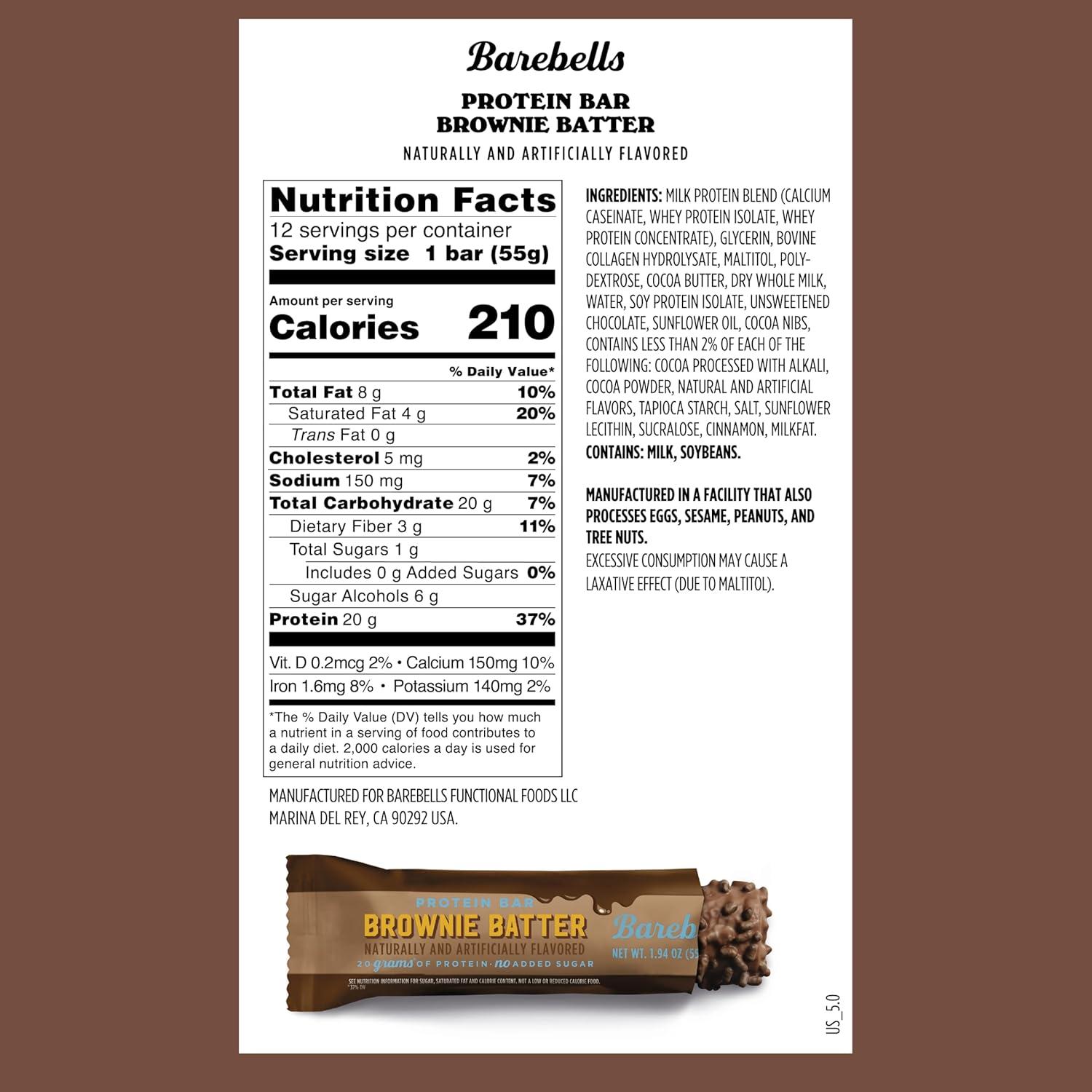 image:imageBarebells Protein Bars Peoples Choice Variety Pack 24 Bars 2 Packs of 12 20g High Protein Treats Chocolate Nutrition Bars with No Added Sugar OnTheGo Breakfast or PostWorkout SnackBrownie Batter