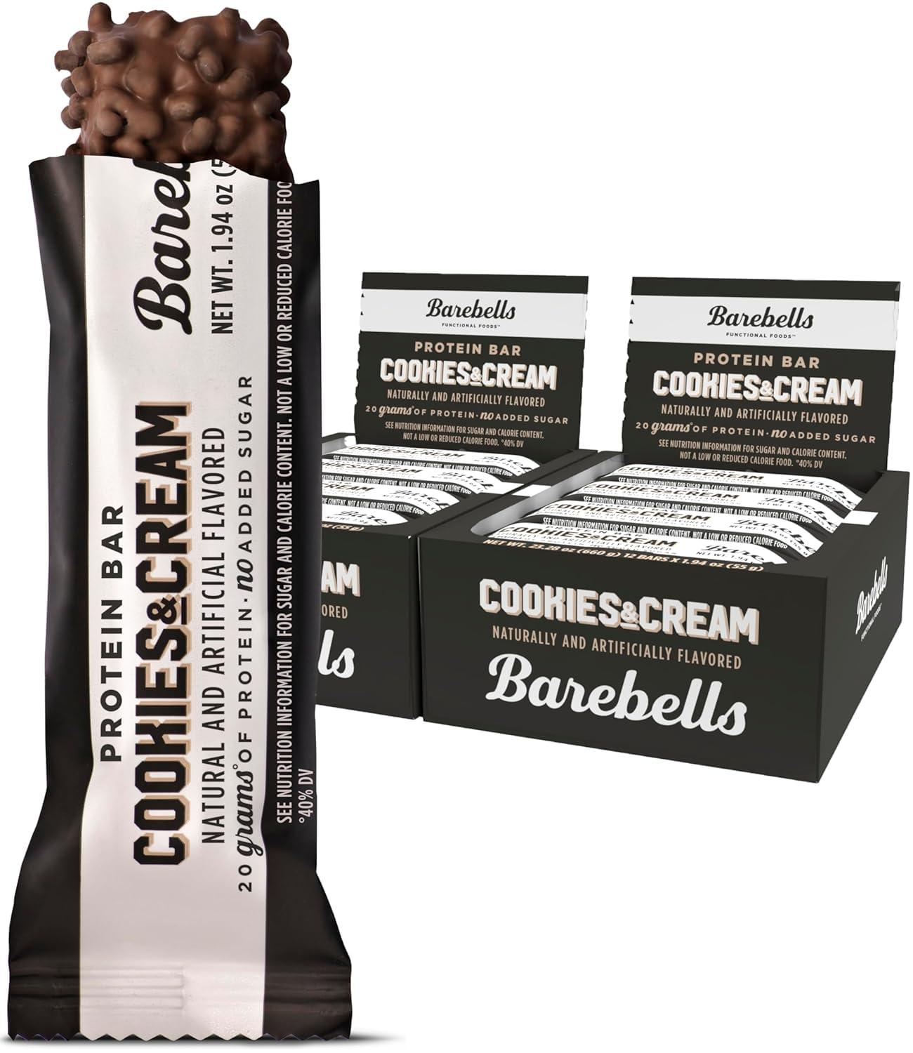 image:imageBarebells Protein Bars Peoples Choice Variety Pack 24 Bars 2 Packs of 12 20g High Protein Treats Chocolate Nutrition Bars with No Added Sugar OnTheGo Breakfast or PostWorkout SnackCookies And Cream