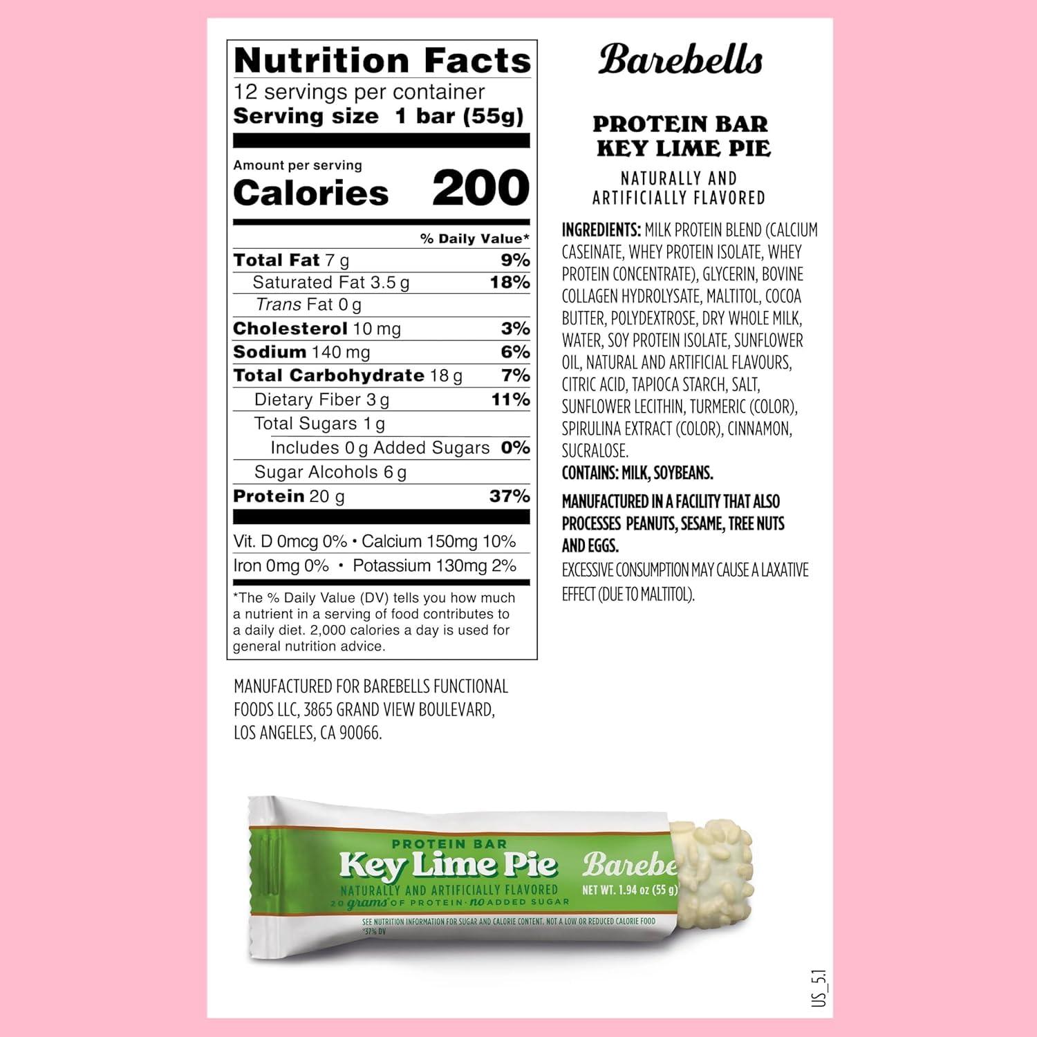 image:imageBarebells Protein Bars Peoples Choice Variety Pack 24 Bars 2 Packs of 12 20g High Protein Treats Chocolate Nutrition Bars with No Added Sugar OnTheGo Breakfast or PostWorkout SnackKey Lime Pie