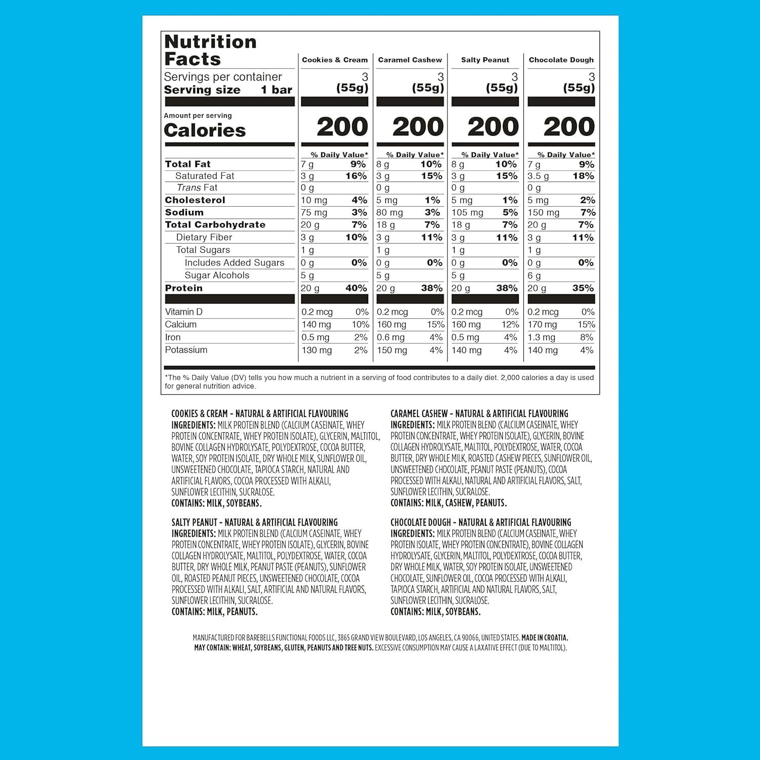 image:imageBarebells Protein Bars Peoples Choice Variety Pack 24 Bars 2 Packs of 12 20g High Protein Treats Chocolate Nutrition Bars with No Added Sugar OnTheGo Breakfast or PostWorkout SnackVariety Pack 1