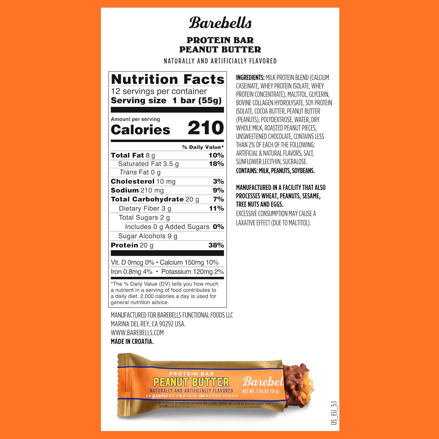 image:imageBarebells Protein Bars Peoples Choice Variety Pack 24 Bars 2 Packs of 12 20g High Protein Treats Chocolate Nutrition Bars with No Added Sugar OnTheGo Breakfast or PostWorkout SnackPeanut Butter