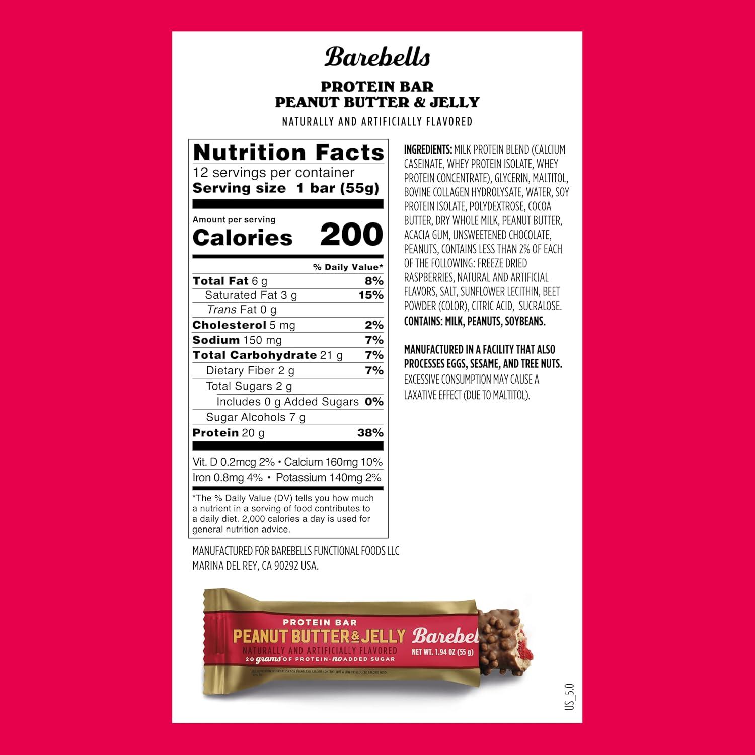 image:imageBarebells Protein Bars Peoples Choice Variety Pack 24 Bars 2 Packs of 12 20g High Protein Treats Chocolate Nutrition Bars with No Added Sugar OnTheGo Breakfast or PostWorkout SnackPeanut Butter and Jelly