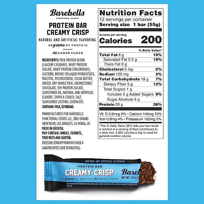 image:imageBarebells Protein Bars Peoples Choice Variety Pack 24 Bars 2 Packs of 12 20g High Protein Treats Chocolate Nutrition Bars with No Added Sugar OnTheGo Breakfast or PostWorkout SnackCreamy Crisp
