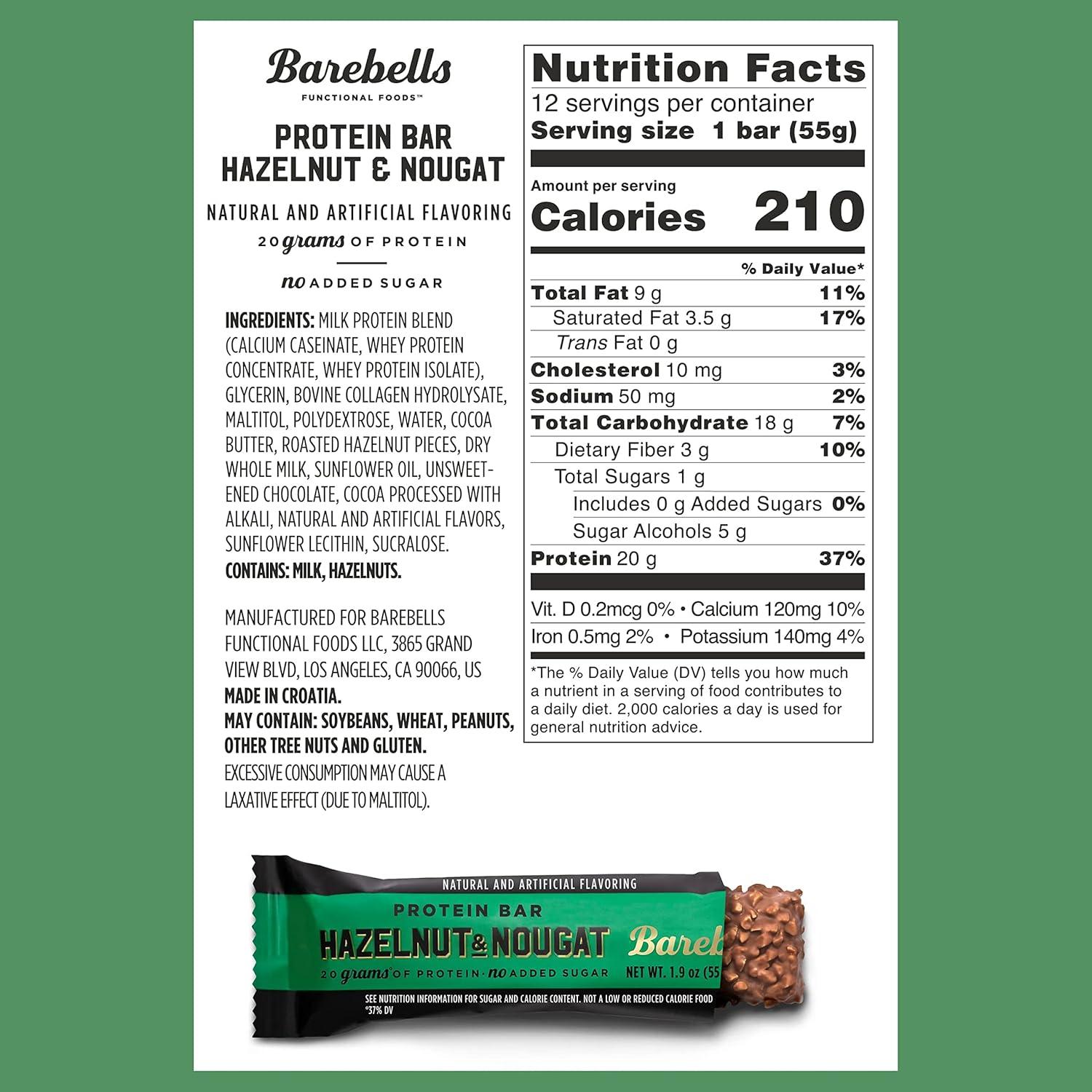 image:imageBarebells Protein Bars Peoples Choice Variety Pack 24 Bars 2 Packs of 12 20g High Protein Treats Chocolate Nutrition Bars with No Added Sugar OnTheGo Breakfast or PostWorkout SnackHazelnut