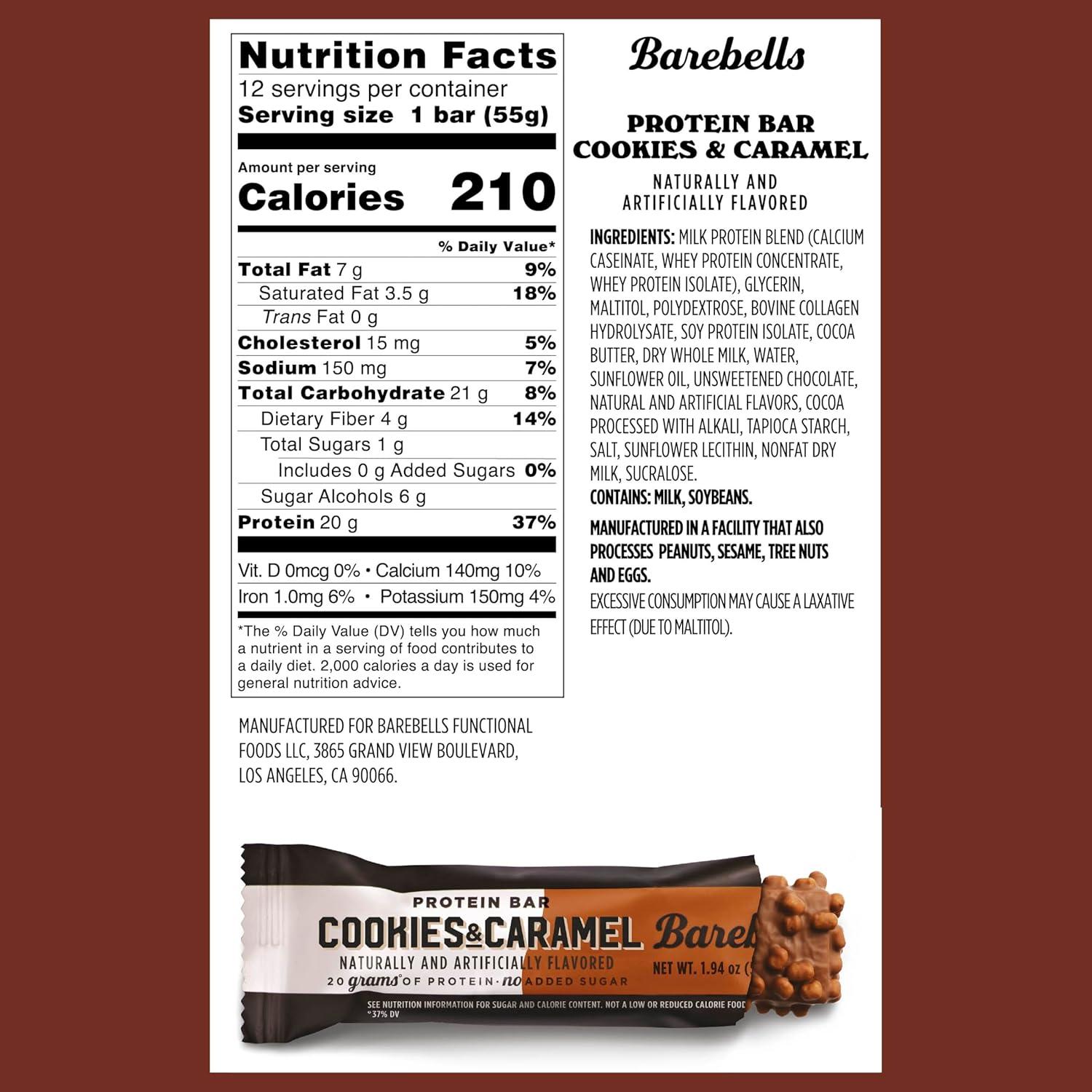 image:imageBarebells Protein Bars Peoples Choice Variety Pack 24 Bars 2 Packs of 12 20g High Protein Treats Chocolate Nutrition Bars with No Added Sugar OnTheGo Breakfast or PostWorkout SnackCookies and Caramel