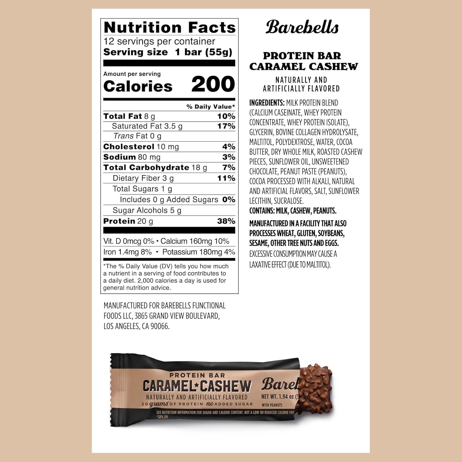 image:imageBarebells Protein Bars Peoples Choice Variety Pack 24 Bars 2 Packs of 12 20g High Protein Treats Chocolate Nutrition Bars with No Added Sugar OnTheGo Breakfast or PostWorkout SnackCaramel Cashew