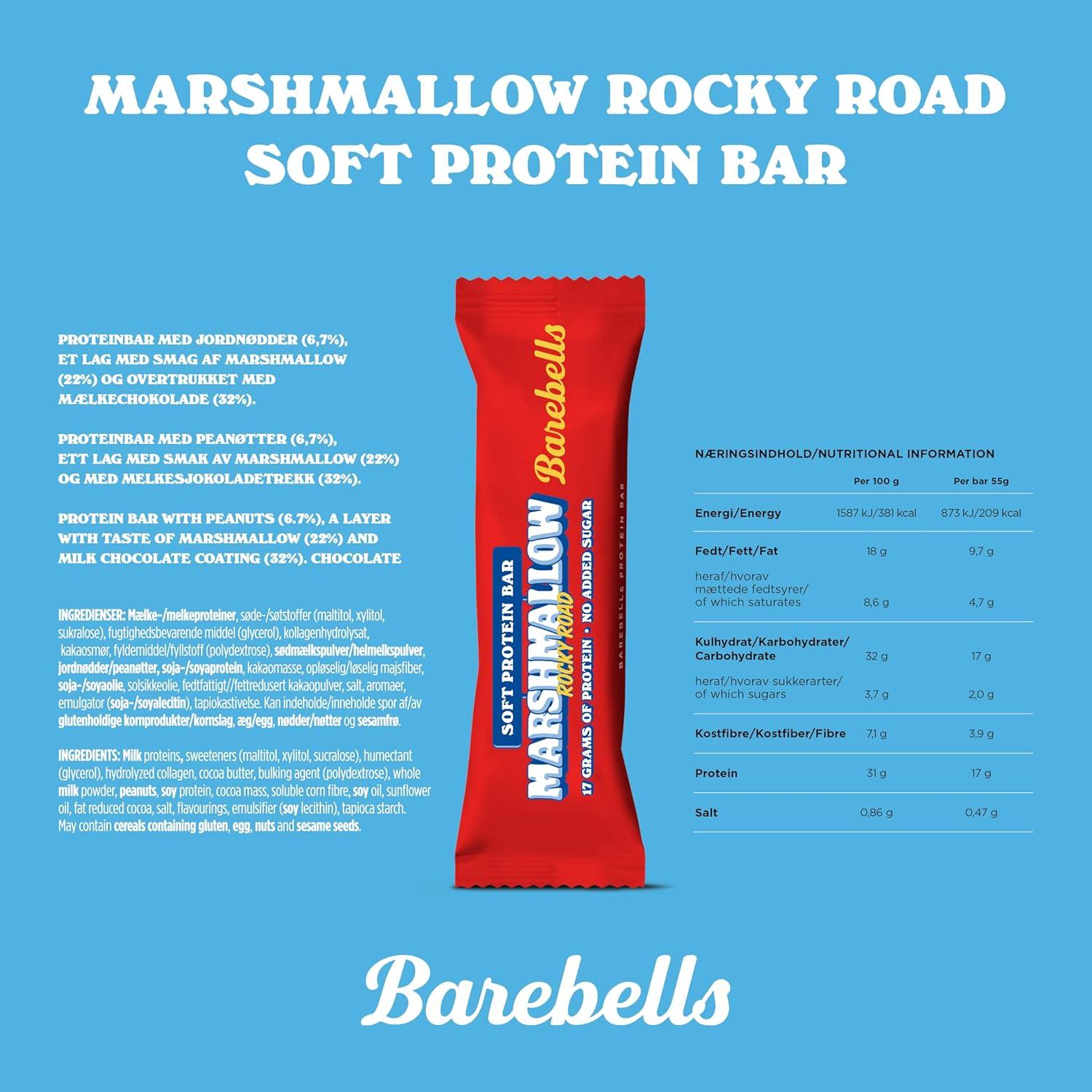 image:imageBarebells Soft Protein Bars Rocky Road 12 Count 19oz Bars Protein Snacks with 16g of High Protein Chocolate Protein Bar with 2g of Total Sugars Soft Protein Snack amp Breakfast Bars
