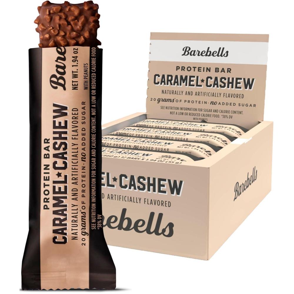 image:imageBarebells Protein Bars Peoples Choice Variety Pack 24 Bars 2 Packs of 12 20g High Protein Treats Chocolate Nutrition Bars with No Added Sugar OnTheGo Breakfast or PostWorkout SnackCaramel Cashew
